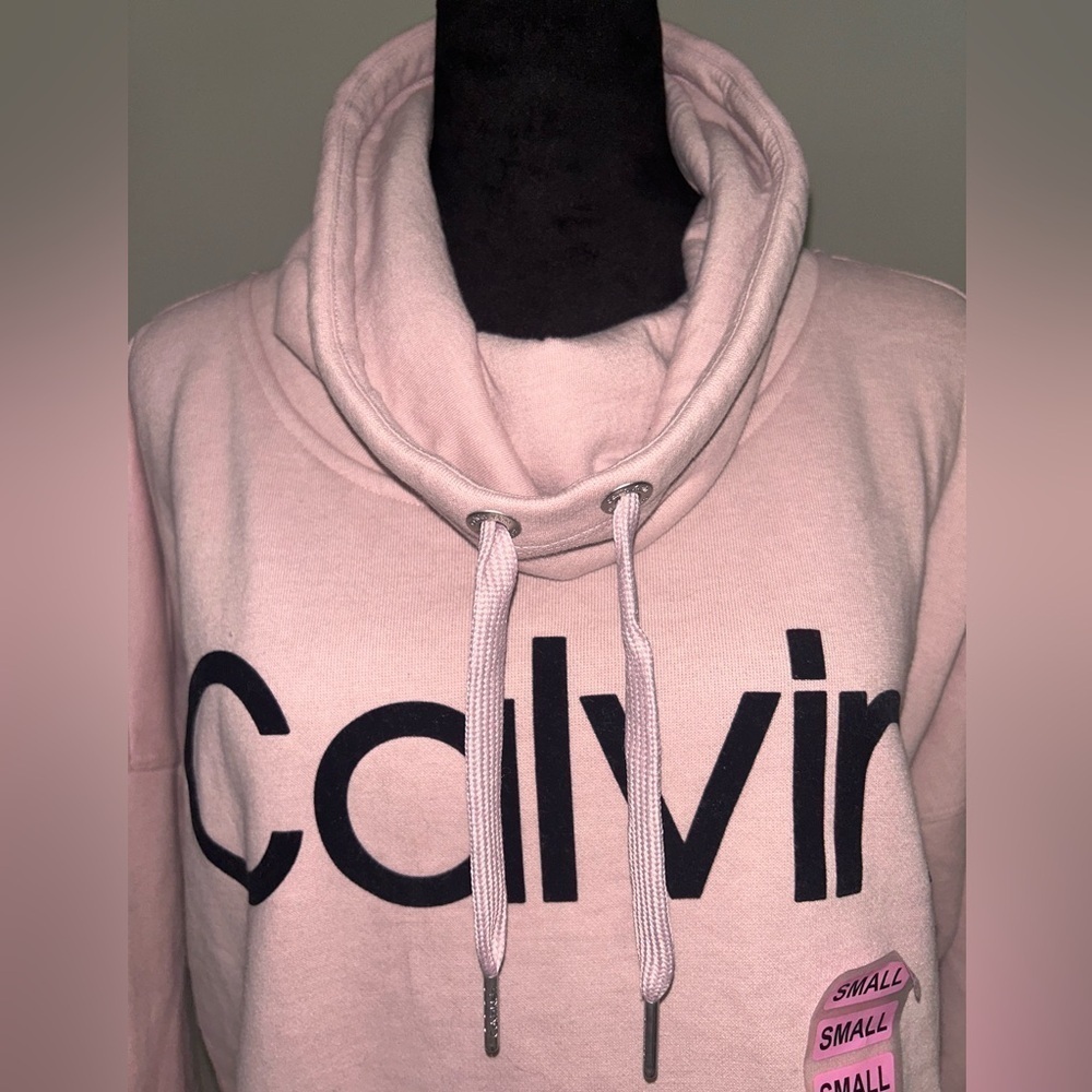 Calvin Klein Cowl Velvet Logo Blush Pink Light Weight Pullover S Mock Neck - Picture 7 of 9